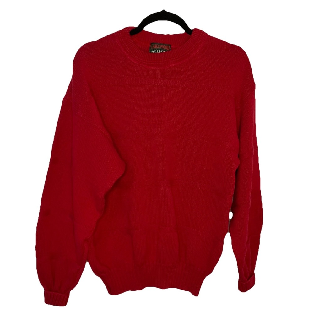 Vintage Lakewood Sweater Mens M Red Cotton Knit Made in Canada Cabin Grandpa‎